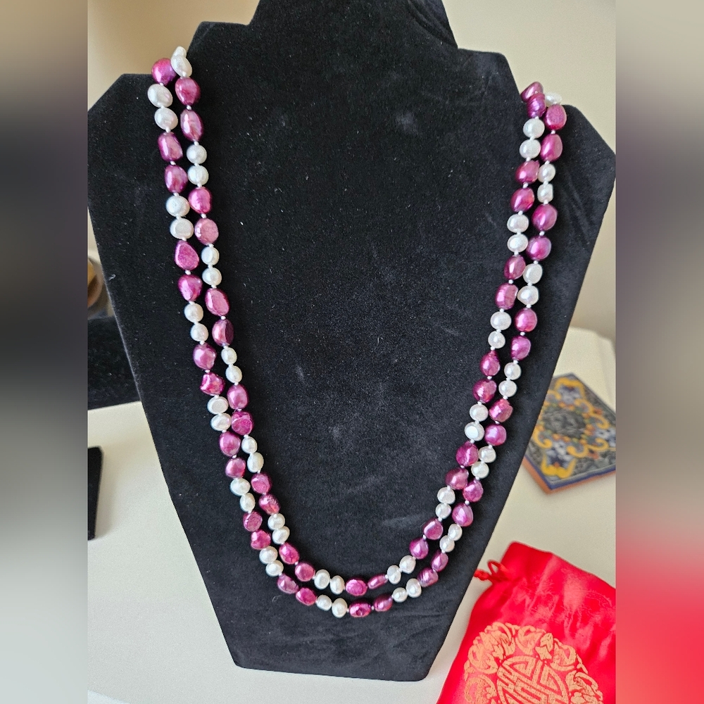 60 Inch Freshwater Pearl Strand White And Purple